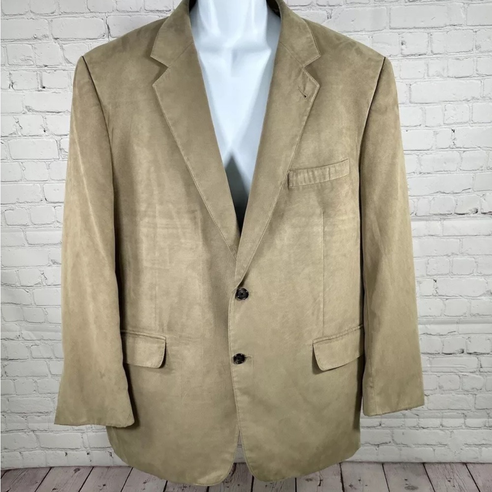 Jos A. Bank Beige Faux Suede 100% Micropoly Two Button Blazer Jacket Men’s 44L